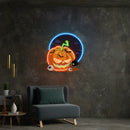 Halloween Pumpkin And Spider With Moon Artwork Led Neon Sign Light