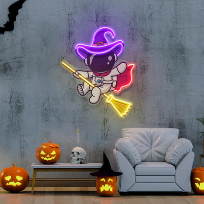 Witch Astronaut Halloween Artwork Led Neon Sign Light