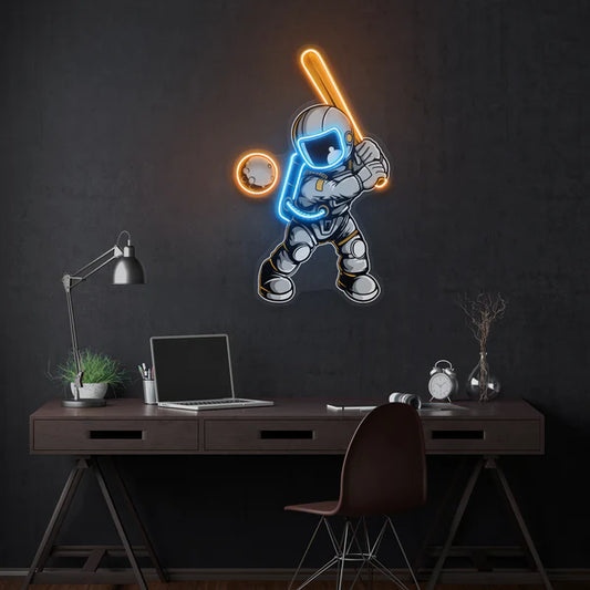 Astronaut Playing Baseball Artwork Led Neon Sign Light