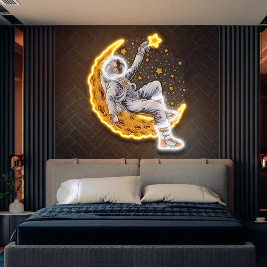 Astronaut Lying On The Moon Artwork Led Neon Sign Light