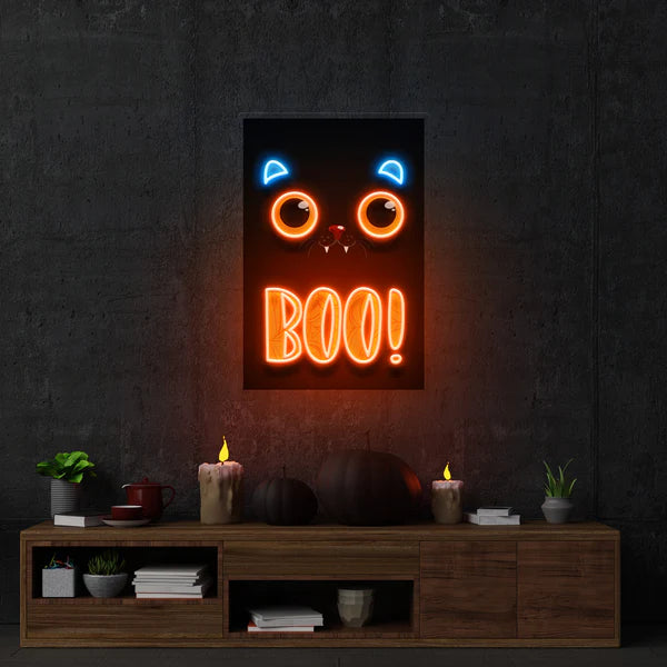 Pumpkin Halloween Cat Artwork Led Neon Sign Light