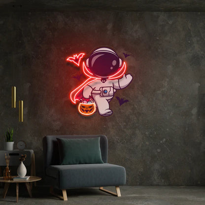 Cute Astronaut Dracula Halloween Artwork Led Neon Sign Light