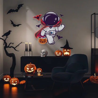 Cute Astronaut Dracula Halloween Artwork Led Neon Sign Light