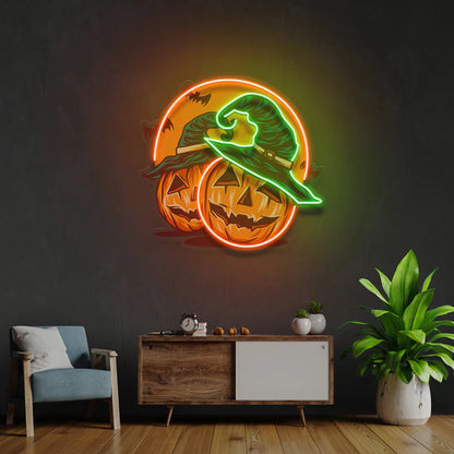 Halloween Pumpkin And Red Moon Artwork Led Neon Sign Light