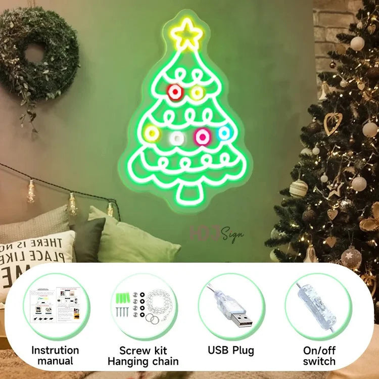 Merry Christmas Neon Led Sign Christmas Hat LED Sign Night Lights USB Kids Bedroom Decoration Party Bar Wall Decor Neon Signs