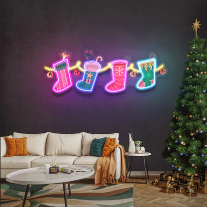 Xmas Socks Family Art Work Led Neon Sign Light