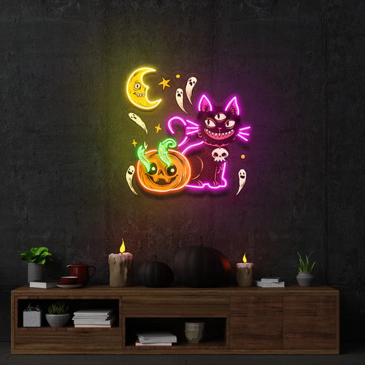 Pumpkin Cat Halloween Artwork Led Neon Sign Light