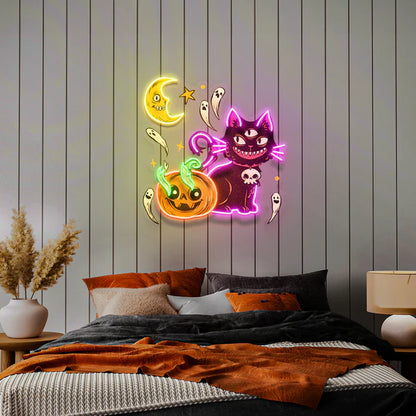 Pumpkin Cat Halloween Artwork Led Neon Sign Light