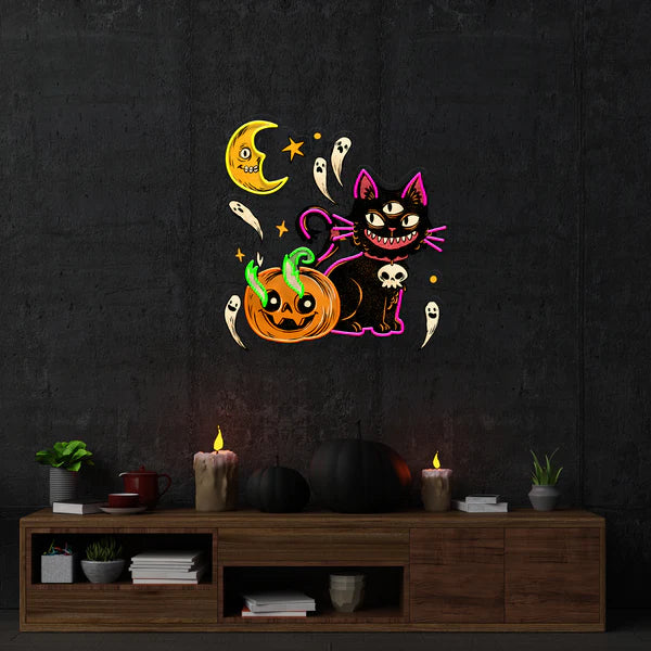 Pumpkin Cat Halloween Artwork Led Neon Sign Light