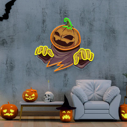 Mummy Pumpkin Halloween Artwork Led Neon Sign Light