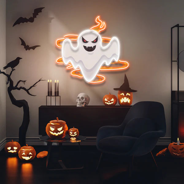 Halloween Day Ghost Fire Artwork Led Neon Sign Light