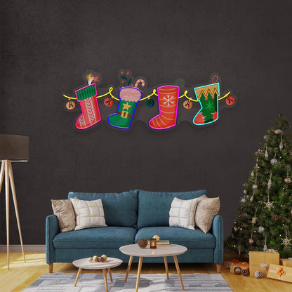 Xmas Socks Family Art Work Led Neon Sign Light