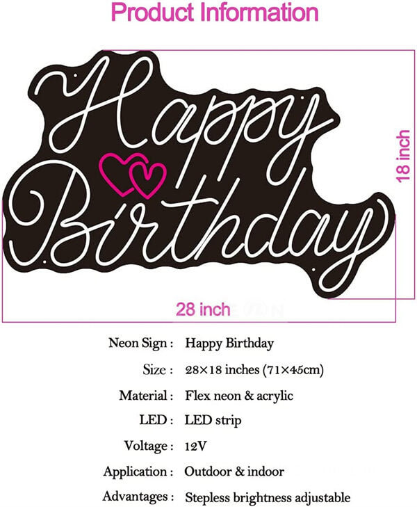 Happy Birthday Neon Sign For Backdrop