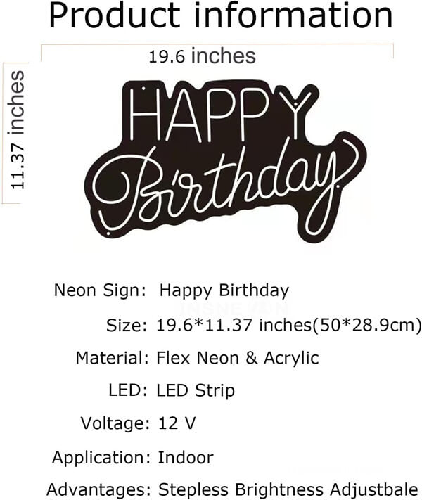 Large Happy Birthday Neon Sign