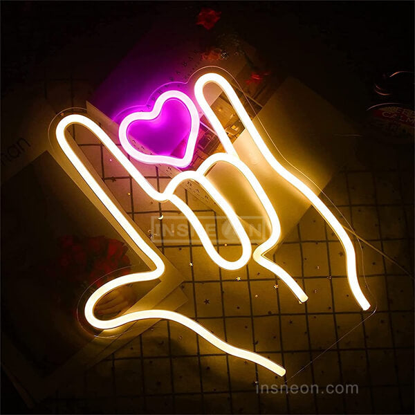 Hand Heart Love happy mothers day neon sign