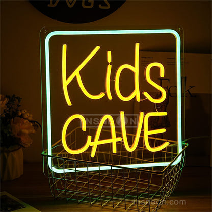 Kids Cave neon letter art