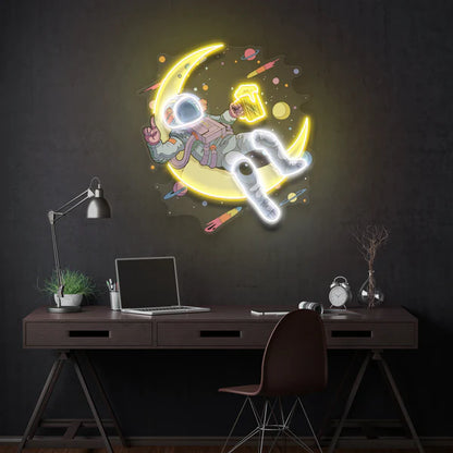 Astronaut With Beer On Moon Artwork Led Neon Sign Light