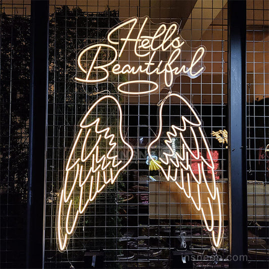 Hello Beatiful Wings Neon Sign