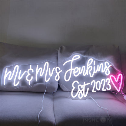Mr Mrs Est 2023 Wedding RGB Neon Sign
