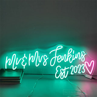 Mr Mrs Est 2023 Wedding RGB Neon Sign